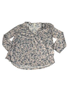 H&M Beige Light Pink Floral print Button long sleeve relaxed fit Women's M shirt
